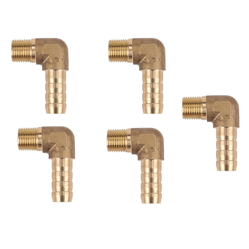 5Pcs 8Mm Hose X 3/8 Inch Male Thread 90 Degree Brass Elbow Barb Coupler Connector