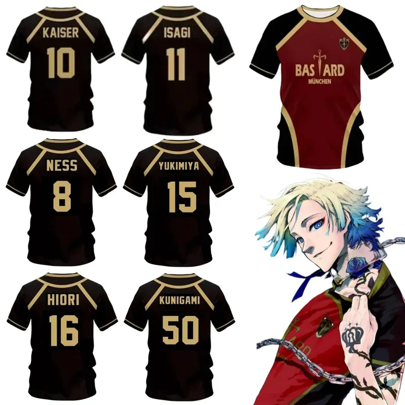 Anime azul bloqueio michael kaiser camisa isagi cosplay trajes bastardo munchen yukimiya reo ness hiori camisa de futebol impressão 3d