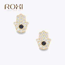 ROXI Luxury Eyes 925 Sterling Silver Piercing Eye Parallel Bars Stud Earrings for Women Round Zircon Pendientes Piercing Earring