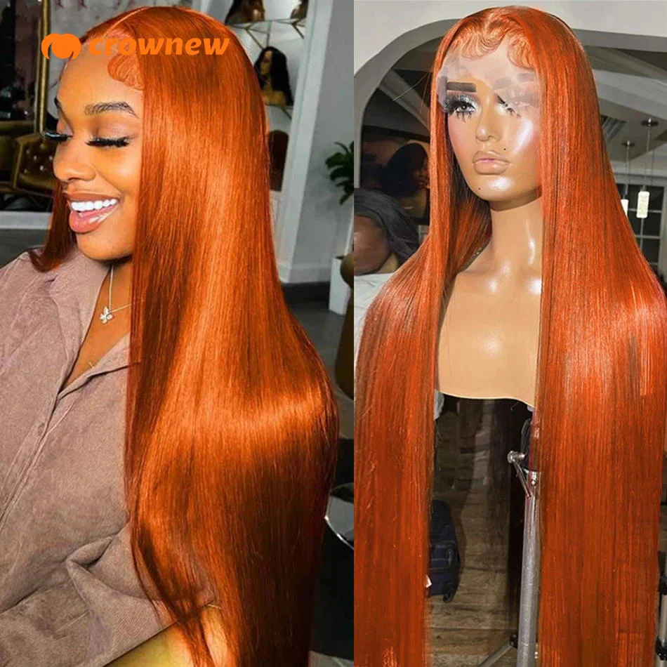 Ginger Orange Straight Lace Front Wigs Human Hair 13X4 Lace Front Wigs Human Hair Pre Plucked 350 Colord Hd Transparent Lace Wig