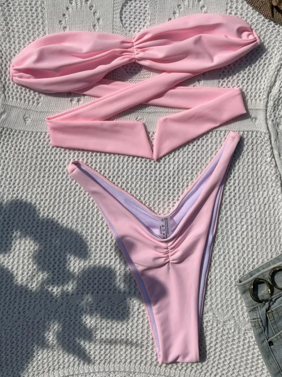 

Scrunch Butt Bandeau Bikinis 2025 High Cut Bikini Women Swimwear Female Swimsuit Two-pieces Bikini Set Bathing Suit Swim Lady