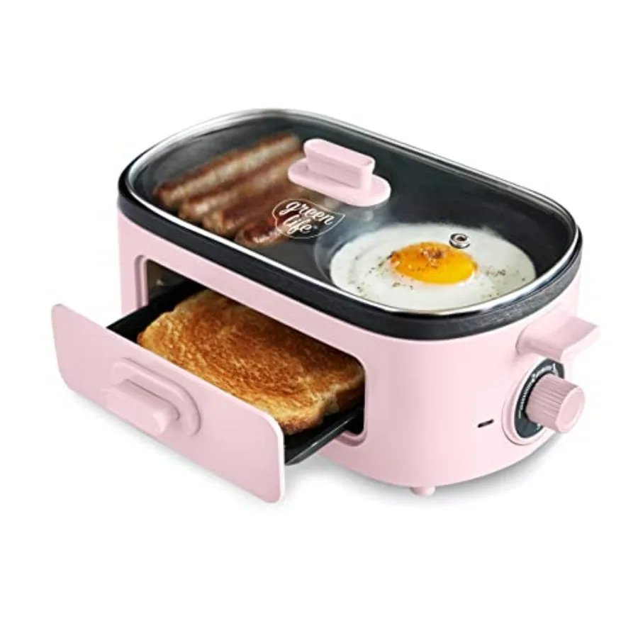 

3-in-1 Breakfast Maker Station for Eggs Meat Sausage Bacon Pancakes Breakfast Sandwiches 2 Slice Toast Drawer Easy-to-use Timer