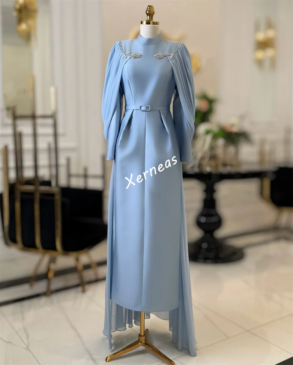 Abiti midi con colletto alto e fascia a pieghe in jersey personalizzati Occasioni su misura Donna Elegante abito da sera da sposa per feste Classico
