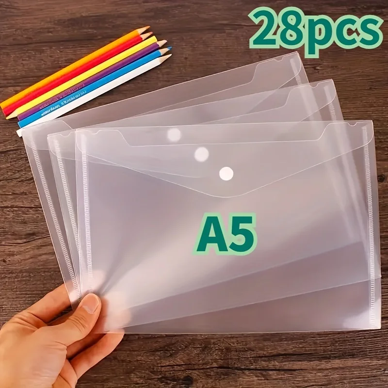 

28pcs A5 Transparent File Pouches with Zipper - Durable PP Plastic, Clear Organizer Bags for School & Office Supplies Classic