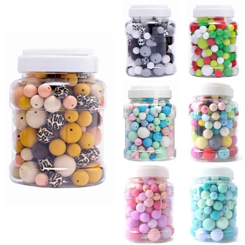 

200PCS Silicone Beads for Round Baby Teething DIY Set 3 Size of Food Grade BPA Free Chewable Beads for newborn Accessories Gifts