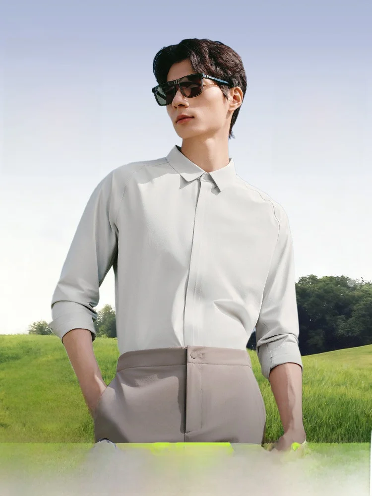 

Quick Dry Anti-Wrinkle Men's Shirt Jacket Casual Outdoor Administrative Style Black White Inner Wear Breathable Sun Protection