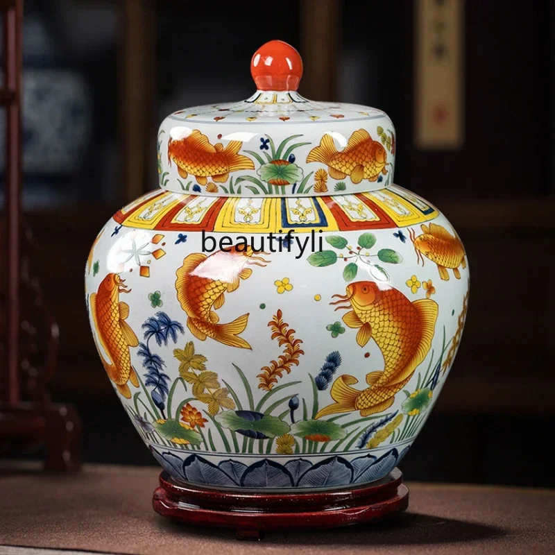 For Jingdezhen Ceramic Antique Hand Drawn Tea Jar Jar Vase Antique Shelf Collection Ornaments