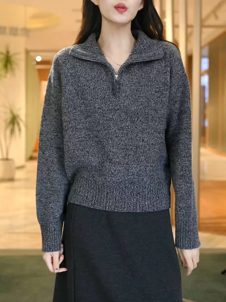 

Deep ey Long Sve Turn-down Collar Sweater f Open Collar Women's Faionable Versatile Top Large Size Autumn New Arrival