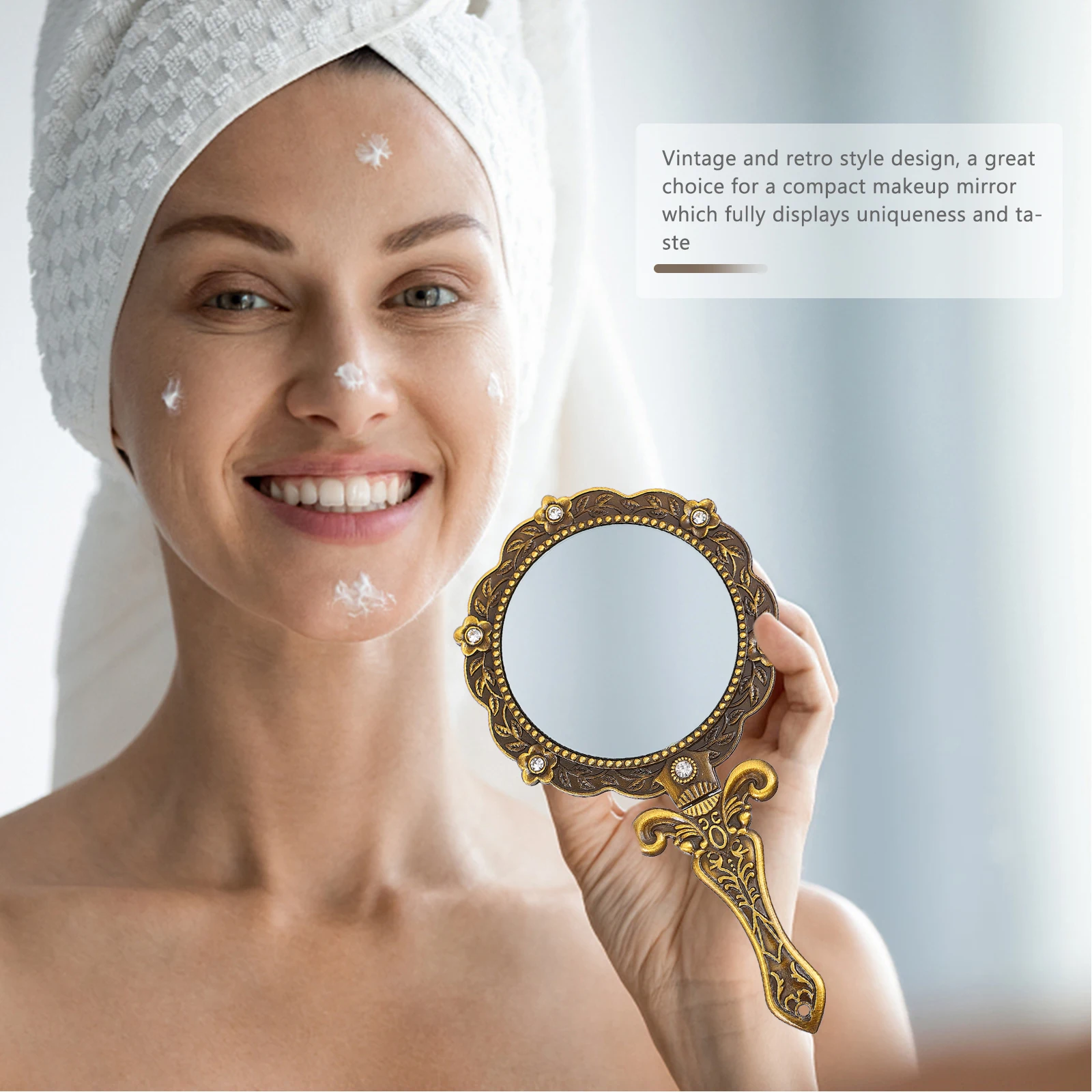 

Hand Mirror Retro Handheld Travel Vanity Mirrors Compact Makeup Zinc Alloy Folding