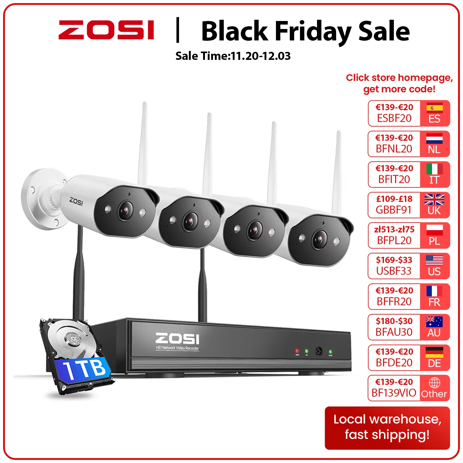 

ZOSI 2K WiFi 6 Security Camera System 3MP Plug-in Wi-Fi Surveillance Cameras Indoor Outdoor 4K 8MP 8CH NVR for Home Security