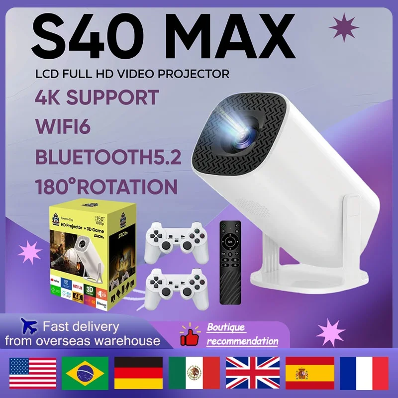 

S40 MAX Handheld Game Mini Projector Android11 WIFI BT5.4 1080P Retro Video Game Consoles Home Cinema Outdoor Portable Projector