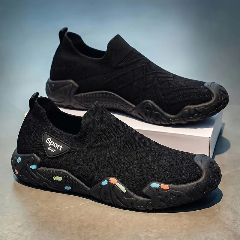 

Men Household Casual Knit Loafers Summer Fine Elastic Weaving Soft Foam Outsole Shockproof Walking Footwear