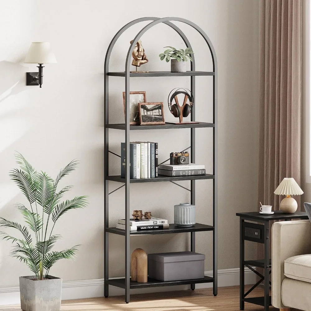 

5 Tier Bookcase Arched Display Racks Tall Standing Bookshelves Metal Frame Open Storage Rack Shelf Large, Bookcases