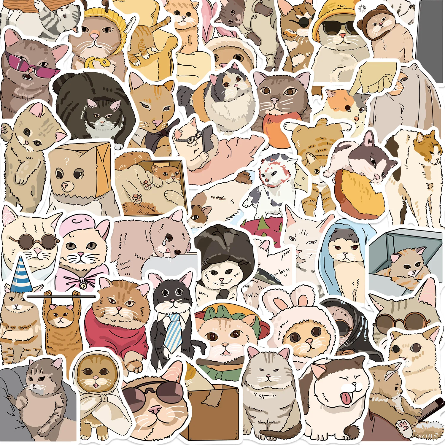 50PCS Nette Katzen Lustige Cartoon Tier Graffiti Aufkleber DIY Telefon Gitarre Laptop Notebook Koffer Tasse Wasserdichte Aufkleber Aufkleber