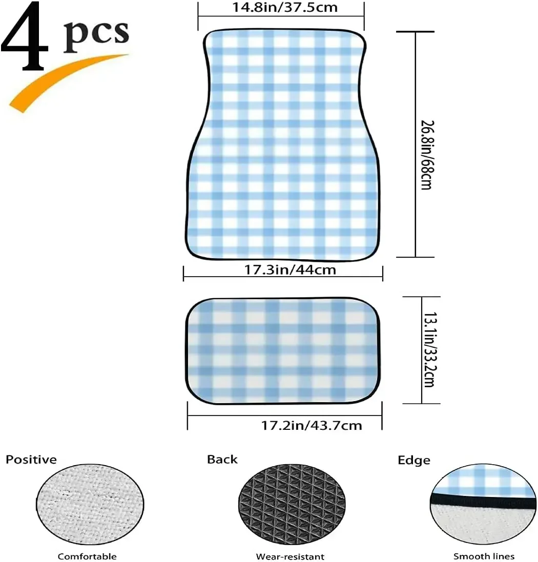 Car Floor Mats Pastel Blues Checkered Stripes Print Design Carpet Car SUV Truck Floor Mats 4 Pcs, Car Floor Mats All We