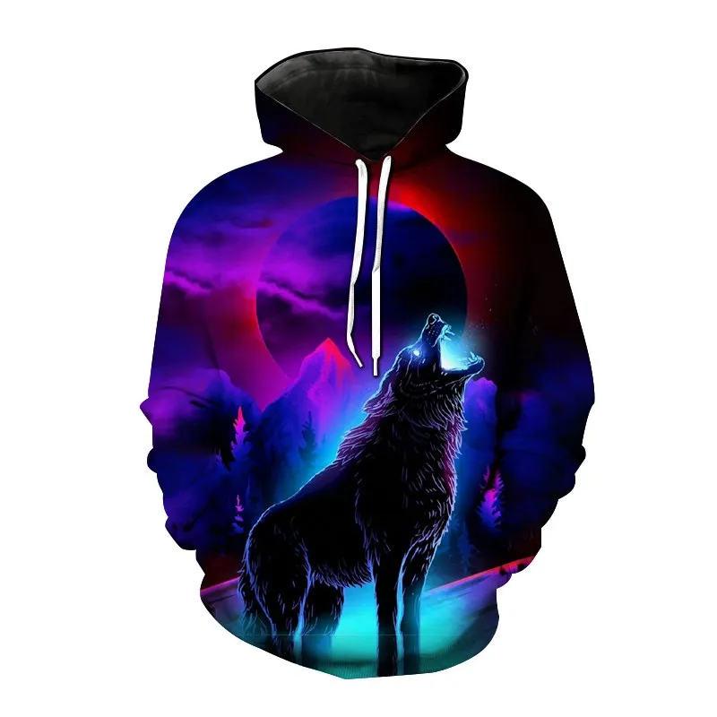 2023 New 3D Animal Wolf Printed Hooded Sweatshirts Men Fashion Casual Oversized Pullover Hip Hop Harajuku Streetwear Hoodies