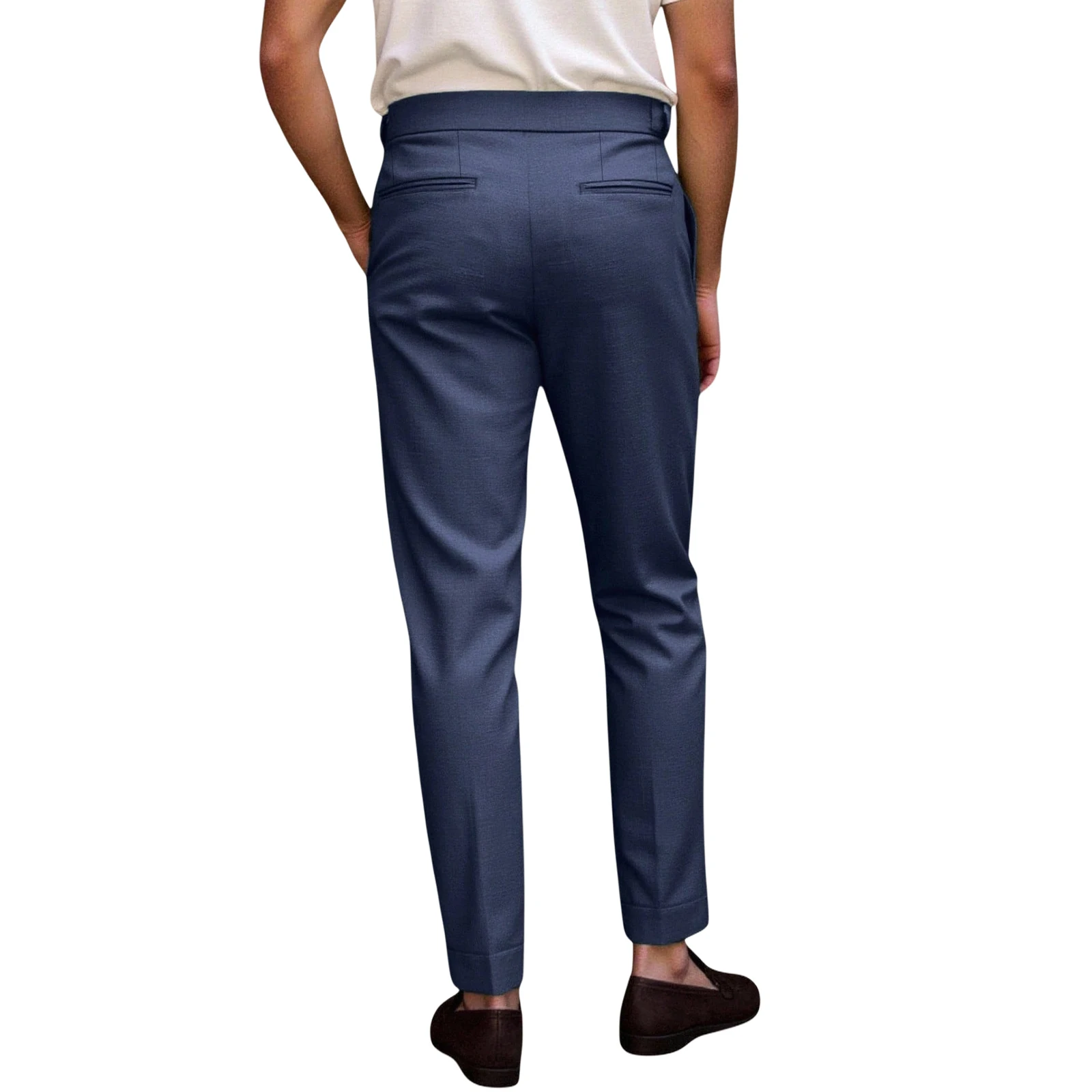Men's Pleated Business Dress Pants High Waist Double Button Side Adjuster Cuffed Ankle Cropped Formal Trousers