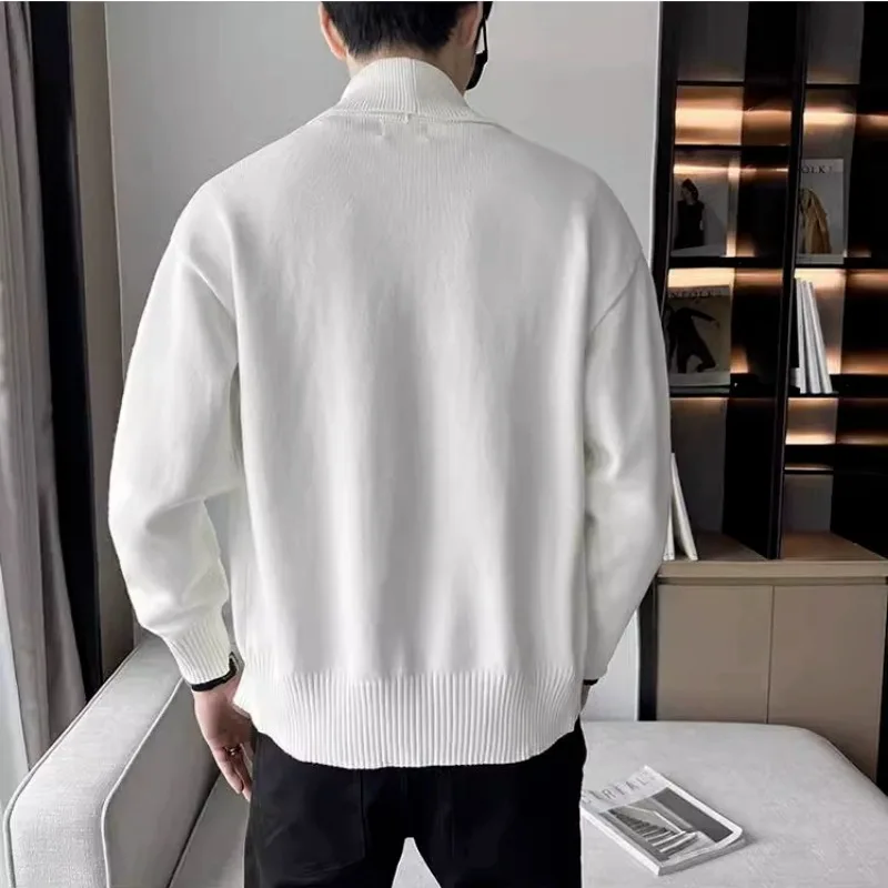 Cardigan Sweater Men's Autumn and Winter Korean Style Loose Knitted Jacket Casual Solid Color Top