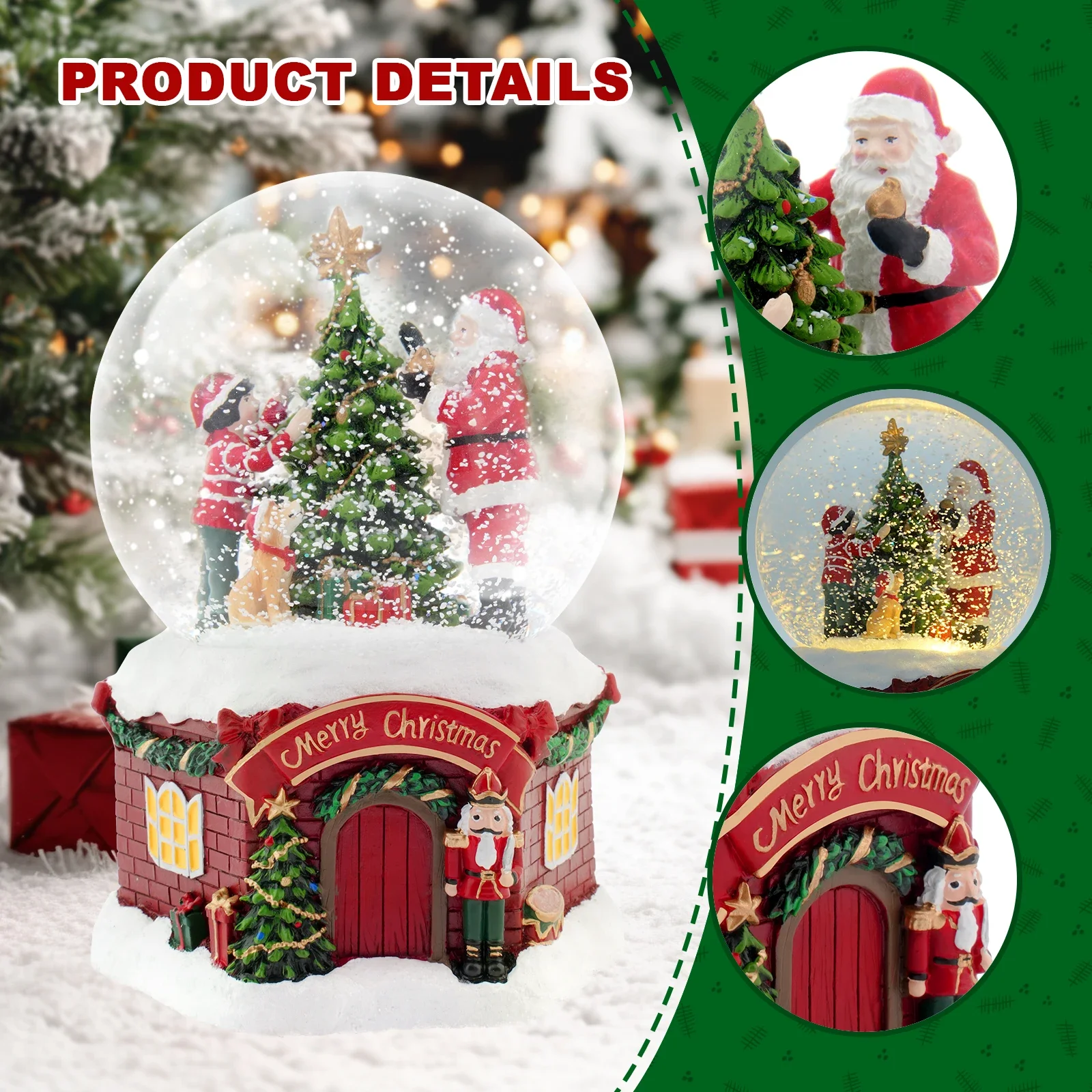 مشهد مدفأة مريح لموسيقى عيد الميلاد على شكل كرة ثلجية مع سانتا كلوز وشجرة، ديكور مثالي للعطلات في المنزل #1