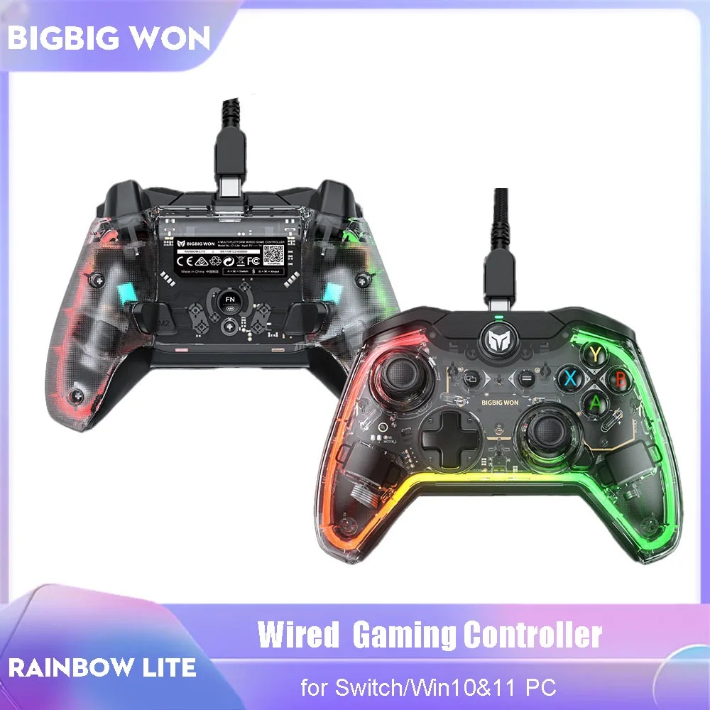 BIGBIG WON Rainbow Lite Wired Game Controller Typle-C C1 Lite Video Gamepad with RGB Light Joystick for Switch/Win10&11 PC