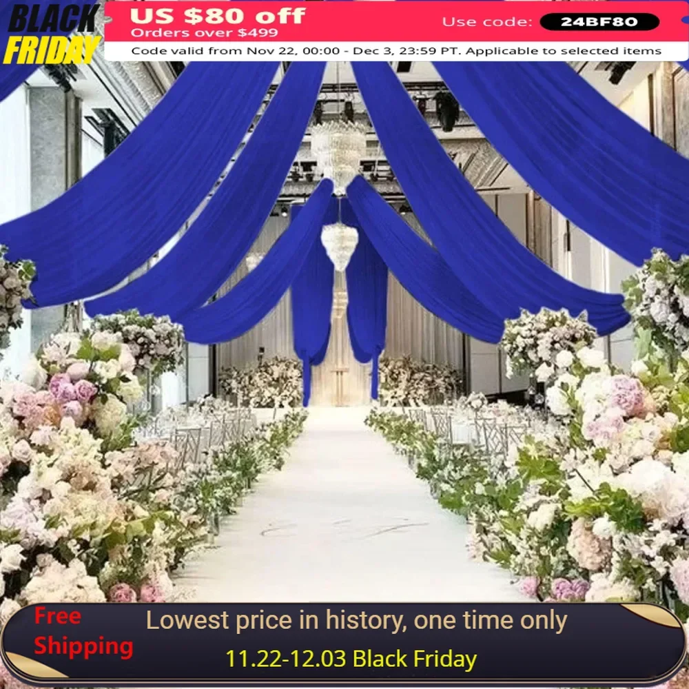 

5FTx15FT Ceiling Drapes for Wedding, Sheer Fabric, Chiffon Arch Ceiling Drapery, 4 Panels Ceiling Drapes