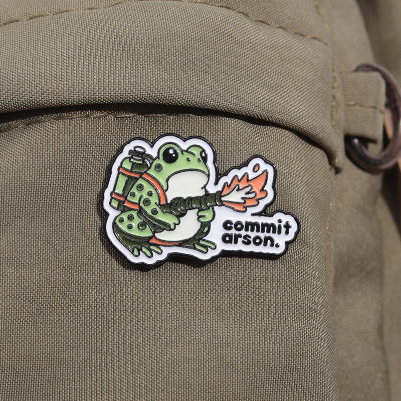 Frog Commits Arson Enamel Pins Cute Cartoon Metal Brooches Lapel Backpack Accessories Collar Badge Jewelry Gift for Kids Friends