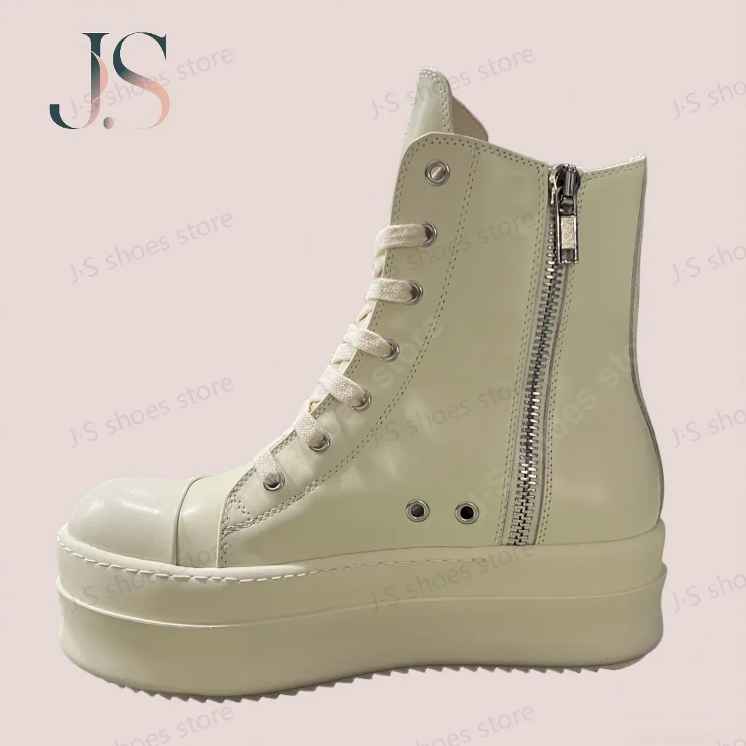 R-o Designer Boots Men Sneaker Ivory White Leather Ankle Boot Women Shoe Lace Up Platform 6cm Thick Sole High Top Casual Shoes