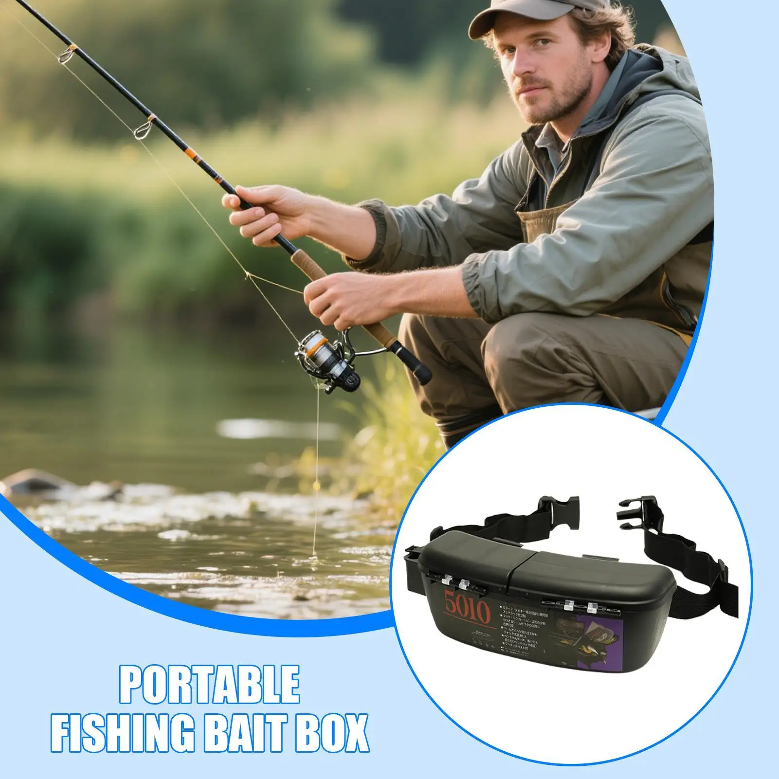 

Wearable Waterproof Fishing Bait Box, Ergonomic Waist Tackle Organizer for Bass Kayak, Freshwater Saltwater Adventure