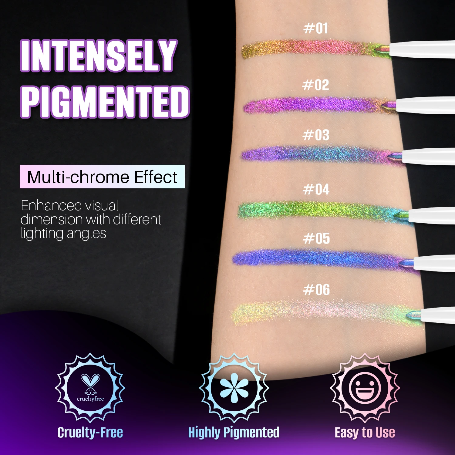 CHARMACY Multichrome Eyeliner Gelpotlood Veganistische gladde waterdichte eyeliner Langdurige dierproefvrije kameleon oogmake-up