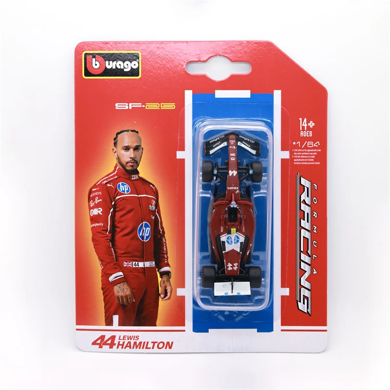 (الطلب المسبق) Bburago 1:64 SF-25 (الكبد القياسي) ( # 44 لويس هاميلتون) (خوذة W/O) - نموذج سيارة لجامع Diecast باللون الأحمر الباهت