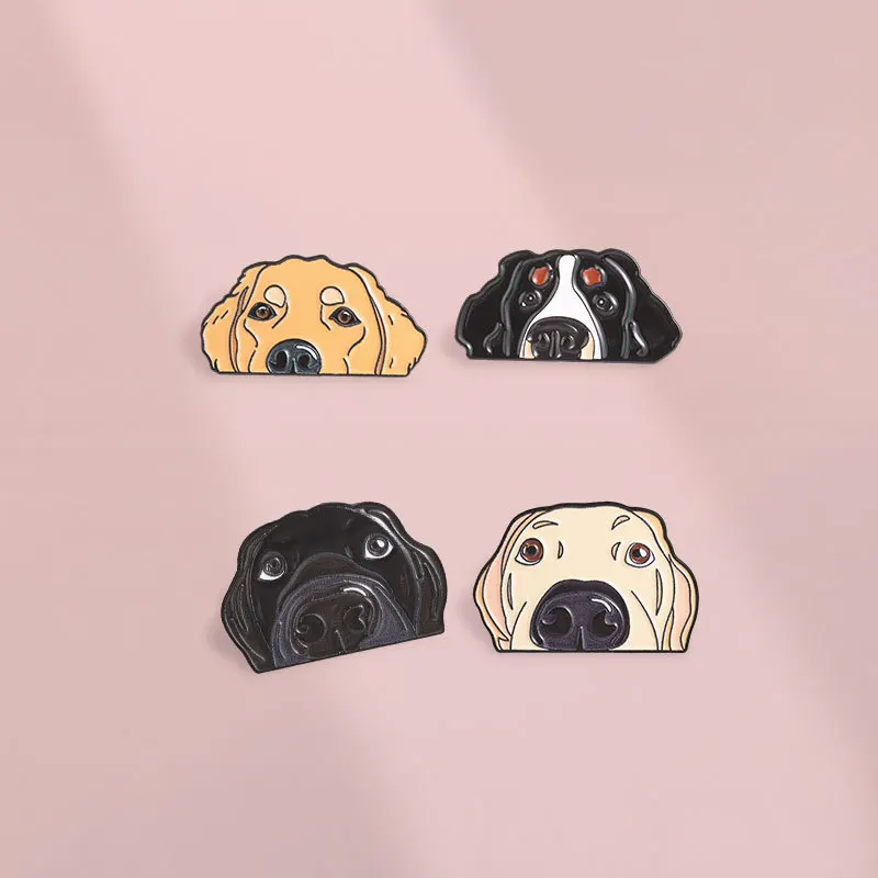 Cute Cartoon Dog Head Brooch Golden Retriever Labrador Pet Metal Badge Pin DIY Clothing Bags Hat Scarf T-shirt Jeans Accessory