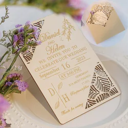 Custom Name Wooden Wedding Invitation With Envelopes Personalized All Occasion Invitations Baby Shower Engagemen Birthday Party