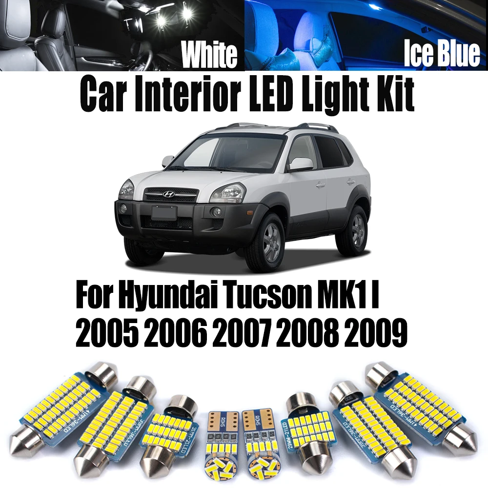

12Pcs Canbus Vehicle LED Interior Map Reading Door Dome Light Kit For Hyundai Tucson MK1 I 2005 - 2007 2008 2009 Car Accessories