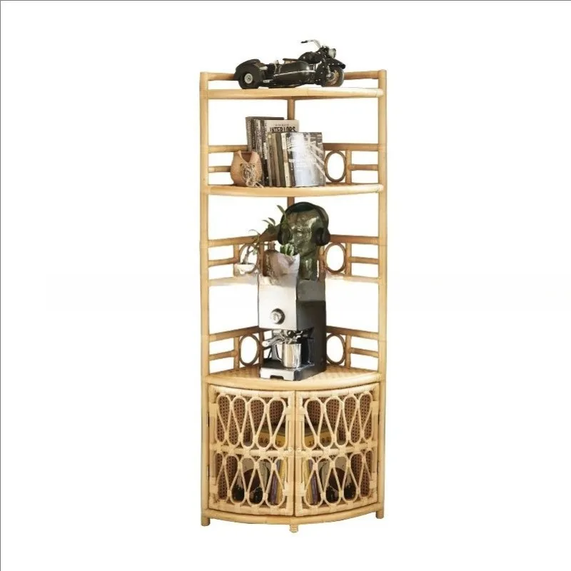 

Solid wood triangular rattan rack living room wall corner cabinet