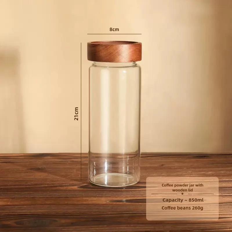 Coffee Glass Storage Container, Airtight Food Jars Kitchen Canister with Wood Lids, Glass Food Storage Containers for Coffee