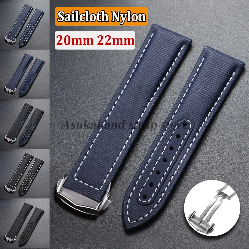 Segeltuch-Nylon-Uhrenarmband, 20 mm, 22 mm, für Omega-Uhrenarmband, wasserdichter Stoff, Leder, Faltschließe, Herren-Business-Sportarmbänder