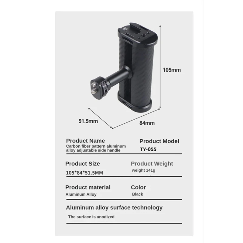 Black Side Handle Handgrip With Dual 1/4 Screw Mount For Mirrorless Digital Camera DSLR Camera Cage Built-In Wrench