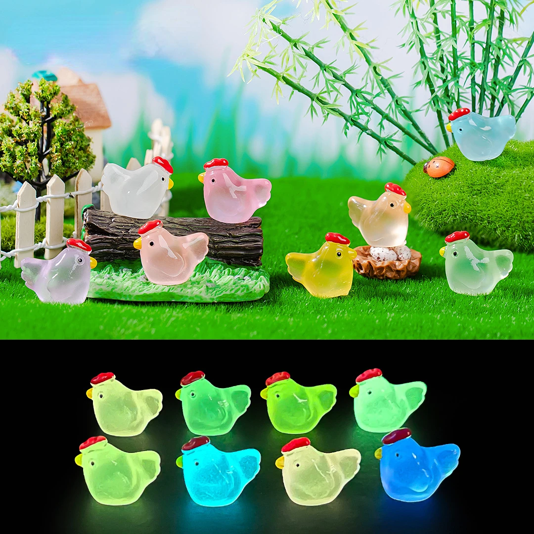 Mini fluorescente frango ornamento, figuras em miniatura, pintainho minúsculo, resina artesanato, micro paisagem, decoração Dollhouse, 10 pcs, 20 pcs, 50pcs