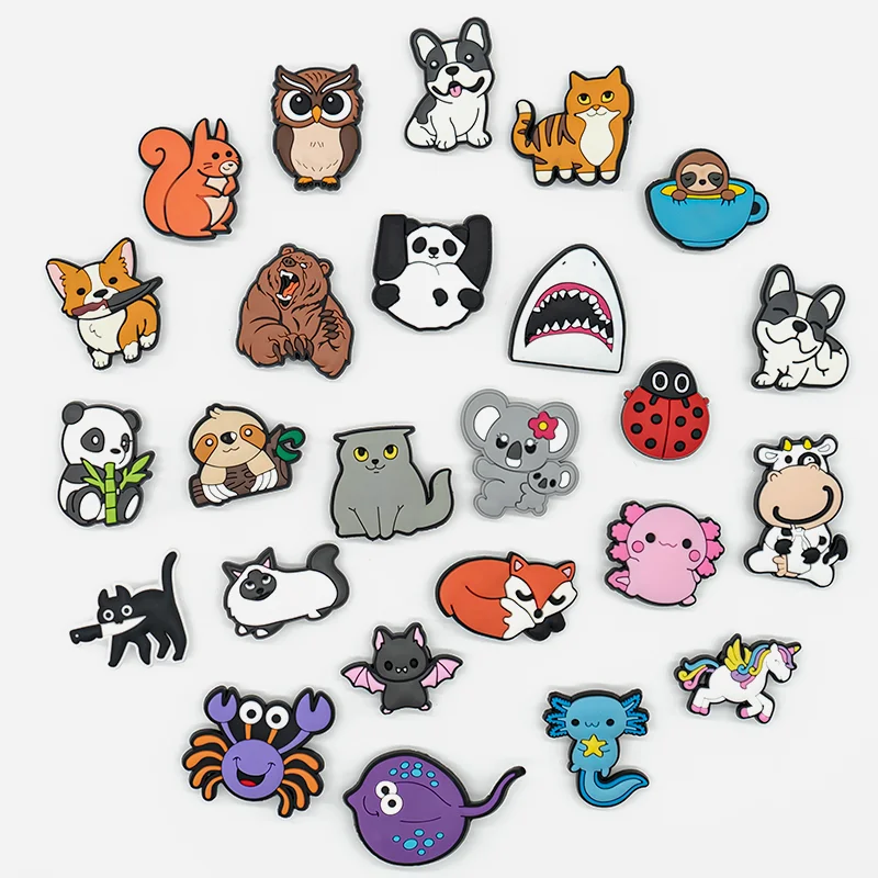 1/25 stücke Nette Tiere Schuh Charms DIY Frauen Mädchen Hund Fuchs Eule Katze Panda Fledermaus Bier Schuh Zubehör Salamander Hai pin Clog – Detail 1