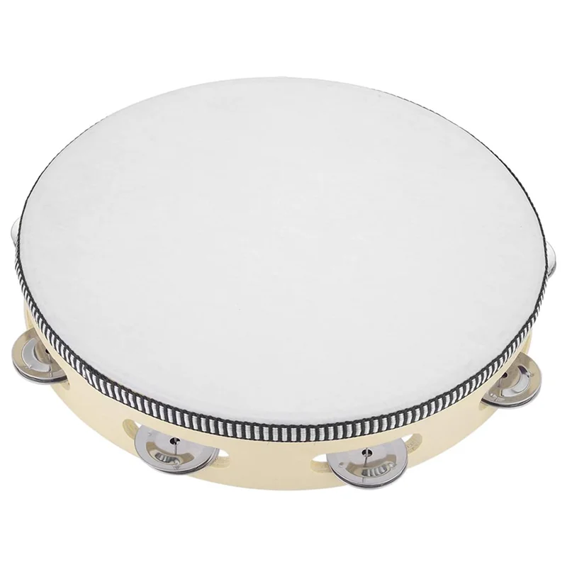 

6X Tambourine For Adults 10 Inch Hand Held Drum Bell Birch Metal Jingles Percussion Gift Musical Educational Instrument