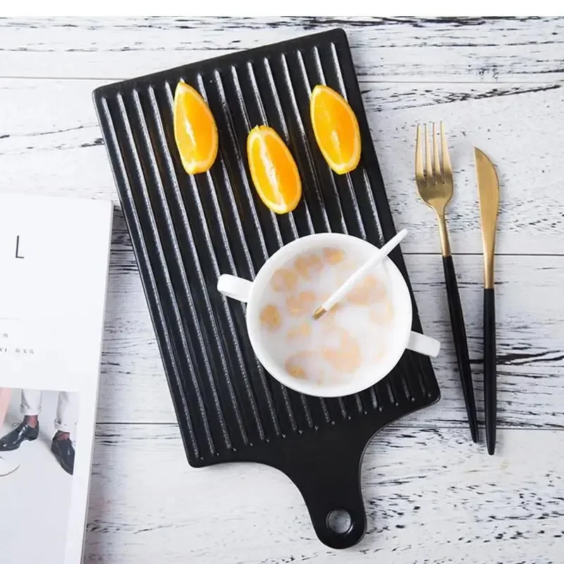 Retro Ceramic Dish Irregular Western Steak Plate Black Gold Frosted Tableware Household Baking Pan