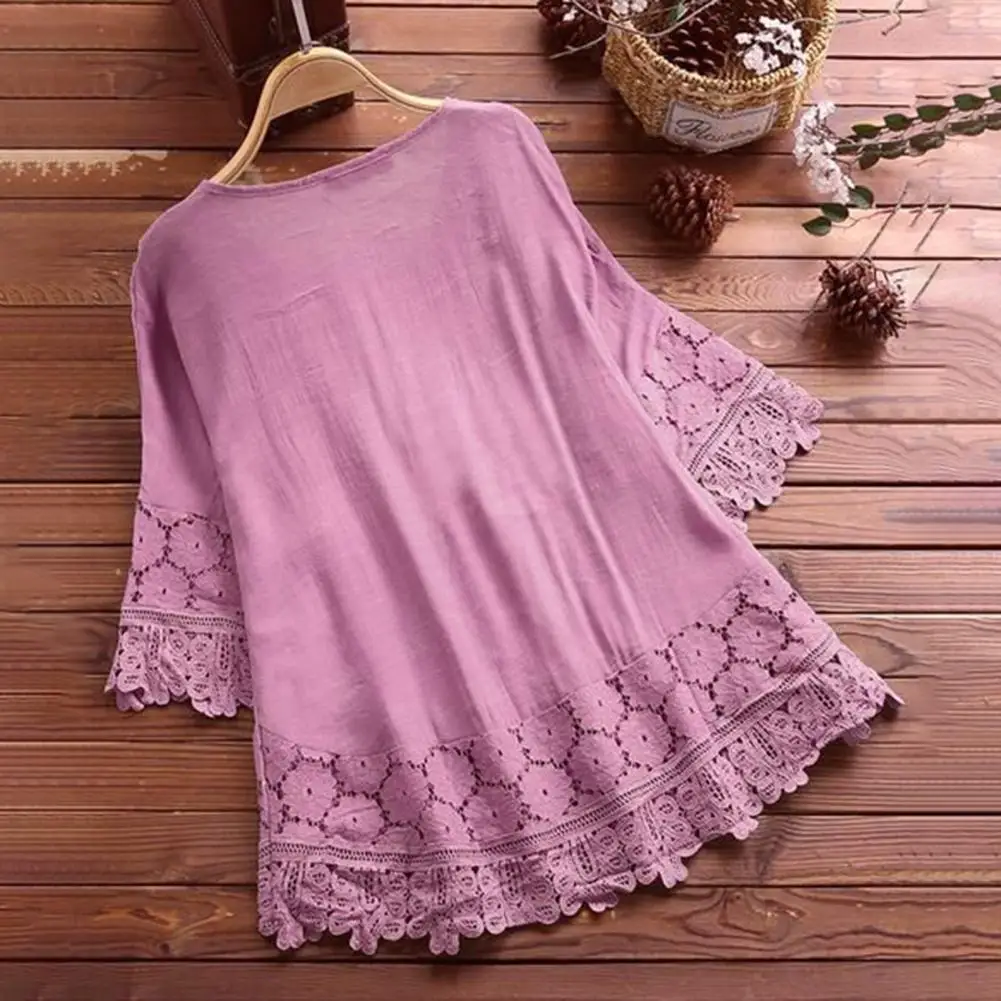 2022 Women\'s Lace Crochet Blouse Elegant Embroidery Tops Hollow Lace Up Shirts Female Hollow Blusas Chemise