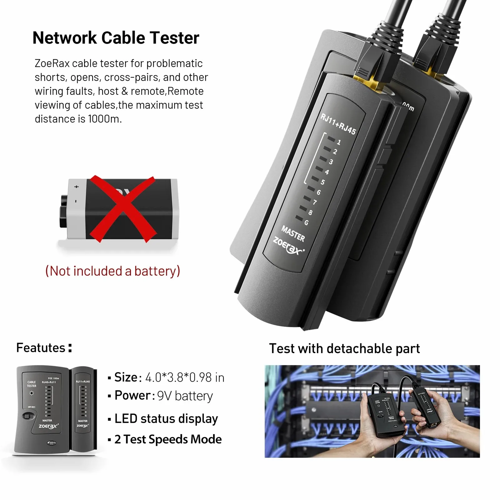 Network Tool Kit, ZoeRax RJ45 Crimp Tool kit Pass Through Crimper RJ45 Crimping Tool, Cable Tester, Punch Down Tool, Stripper