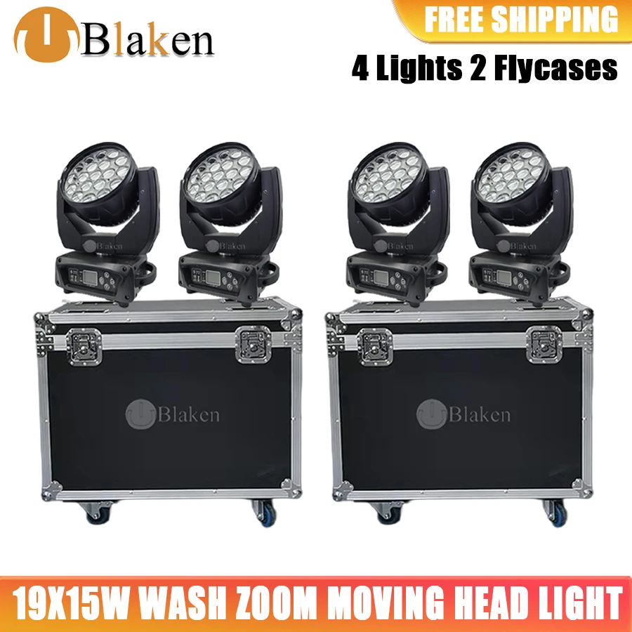 

0 Tax 4Pcs 19x15W Led Moving Head Zoom Lyre Wash Light RGBW Beam Effect Perfect With 2 Fly Case For Stage TV Theatre And TV