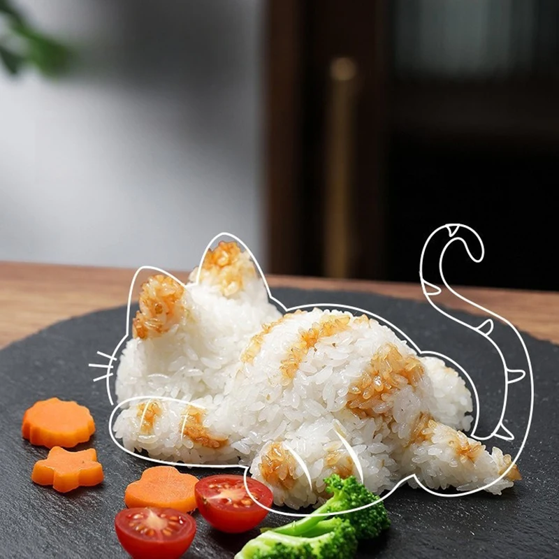 【D】Cute Cat Animal Shaped Onigiri Sushi Molds for Kids Rice & Mashed Potato Pumpkin Kitchen Baking Gadgets Supplies