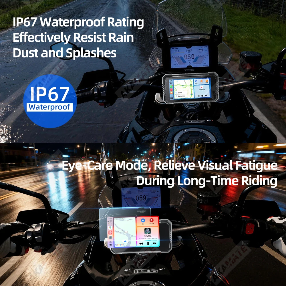Portable Motorcycle Touch Screen GPS Navigation Carplay Android Auto Bluetooth Drive Recorder Moto Monitor Waterproof Dual Lens image 5