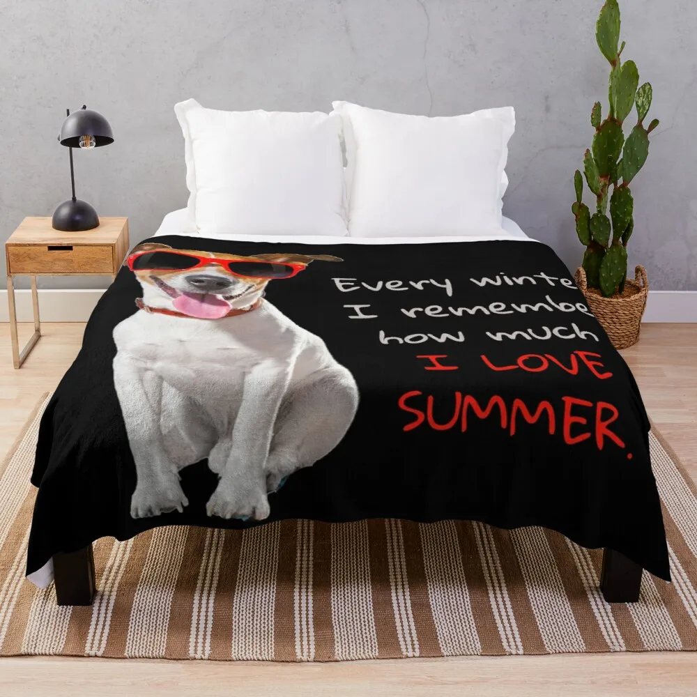 Every winter, I remember how much I love summer. Jack Russell terrier in red sunglasses. Throw Blanket Giant Sofa Blanket