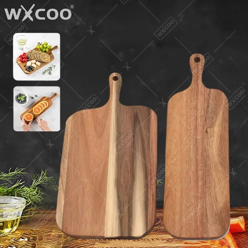 WXCOO Long-handled Acacia Wood Cutting Board Durable Household Serving Boards Solid Charcuterie for Bread Fruit Cutting Board