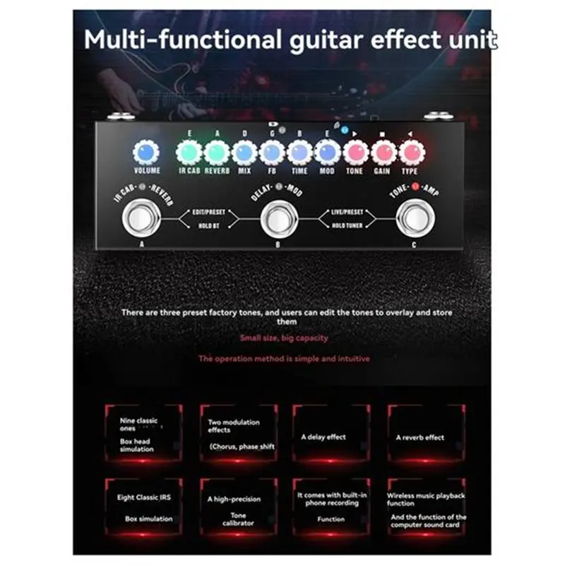 Superior-Wireless Music Playback Phone Compatible Portable Multifunctional Electric Guitar Combined Effect Pedal