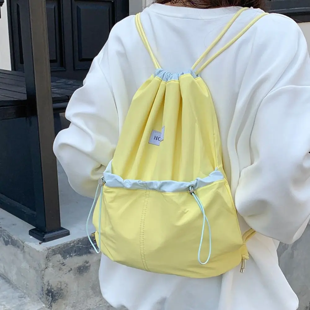 

Korean Style Drawstring Backpacks Contrast Color Large Capacity Light Soft Nylon Bag Niche Design Tote Bag Shoulder Bag Travel